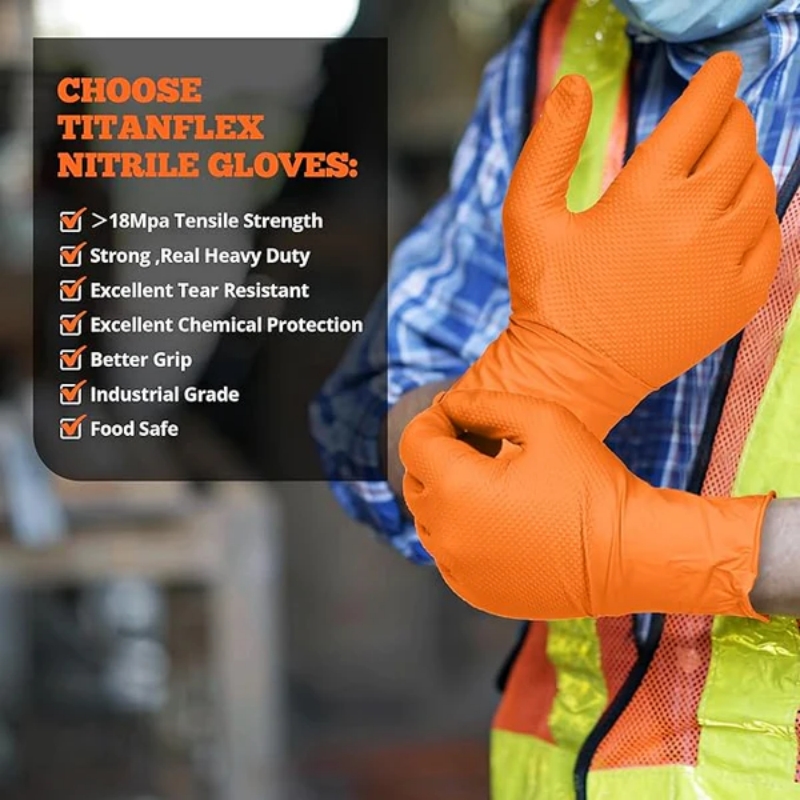 Heavy Duty Orange Nitrile Glov - Nitrile Mechanic Glove ulasan dan harga