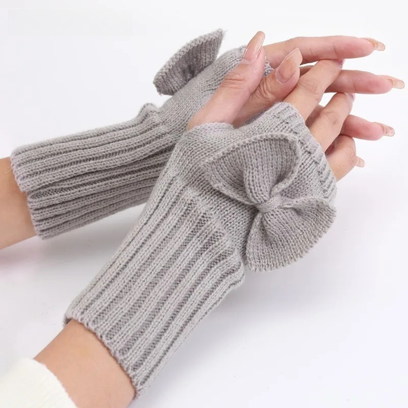 Knit Bow Fingerless Gloves – S - Fingerless Glove Knit ulasan dan harga