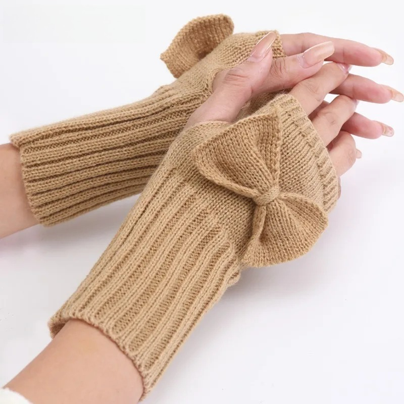 Knit Bow Fingerless Gloves – S - Fingerless Glove Knit ulasan dan harga