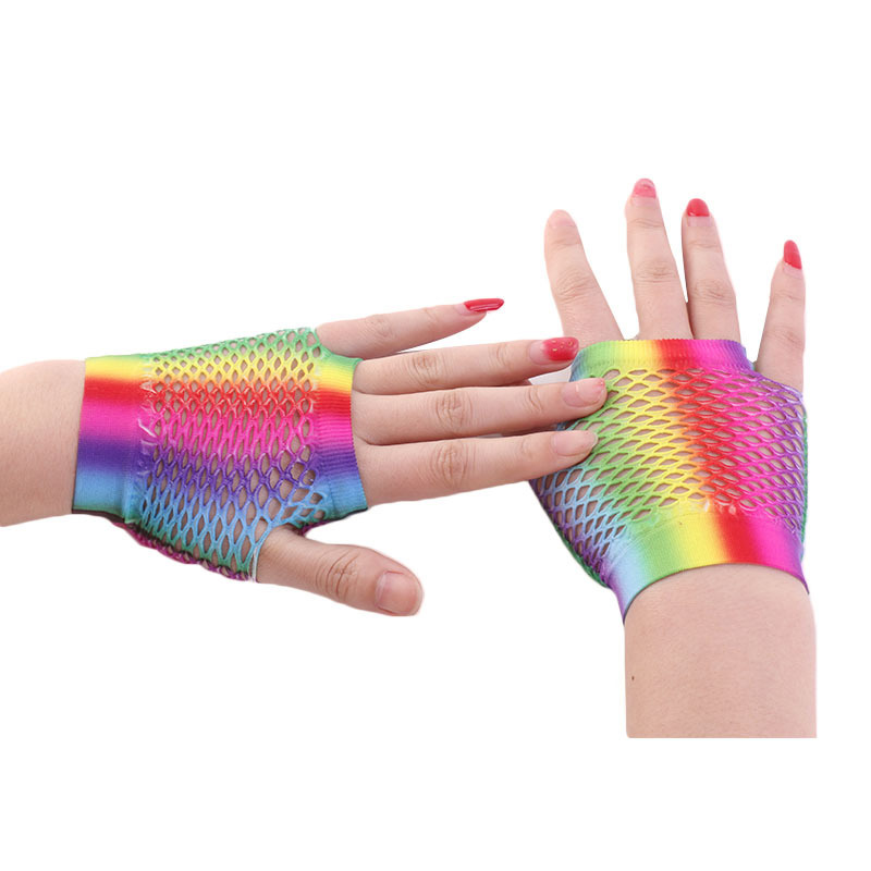 Ladies Sexy Rainbow Color Shor - Fingerless Glove Knit ulasan dan harga