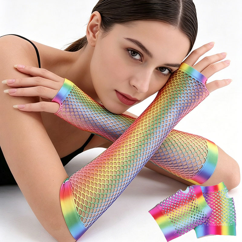 1 Pair Women Long Fishnet Net  - Fingerless Glove Knit ulasan dan harga